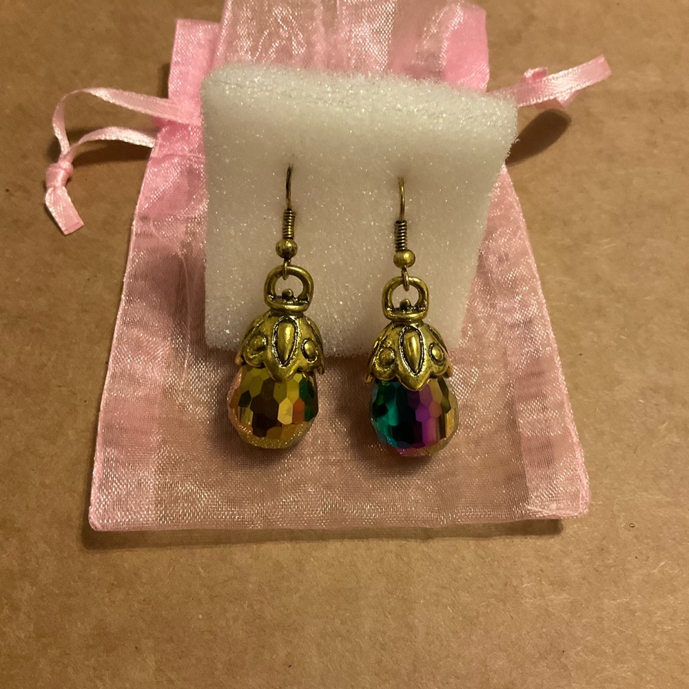 Elegant Gold and Multicolor Drop Earrings